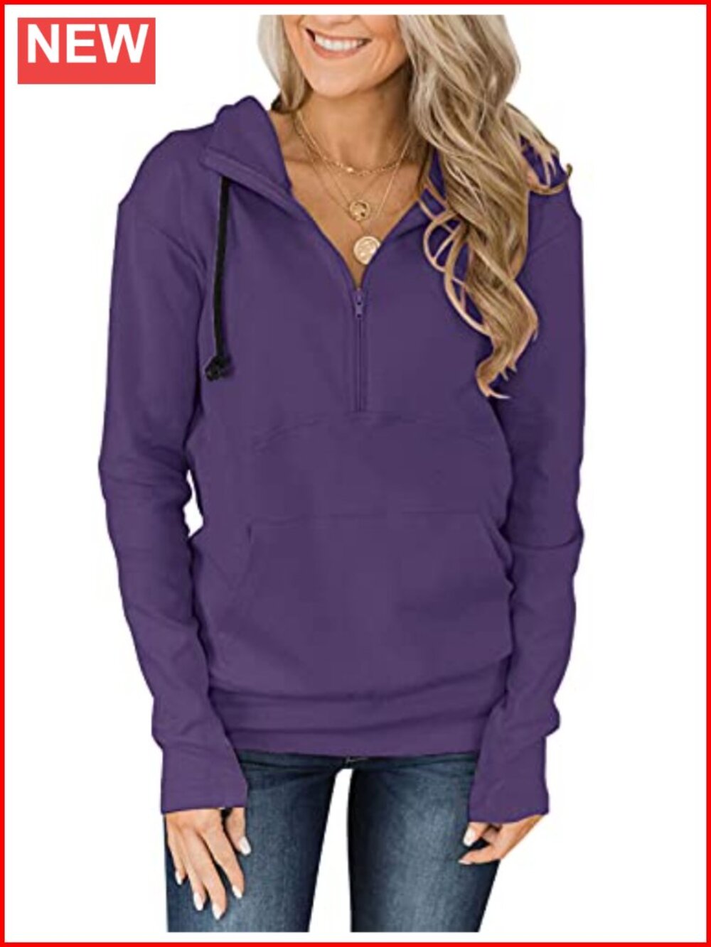 Womens Long Sleeve Quarter Zip Hoodie Pullover Sweatshirt with Pocket